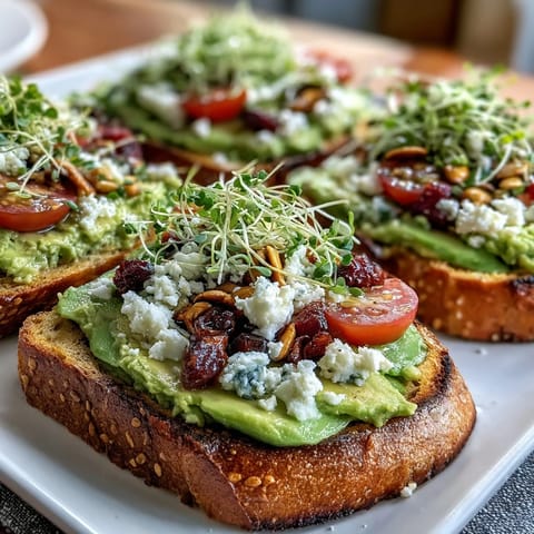 Vibrant avocado toast board with creamy spread, colorful toppings, and fresh garnishes for a perfect spring brunch spread.  
