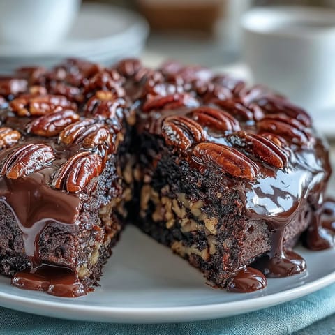 Kentucky Derby Chocolate Pecan Tart with glossy chocolate filling and toasted pecans in a golden crust, ready to slice for a festive dessert.