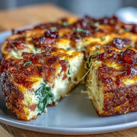 One-Pan Ham and Swiss Frittata with golden, melted cheese and tender veggies in a fluffy egg base.  