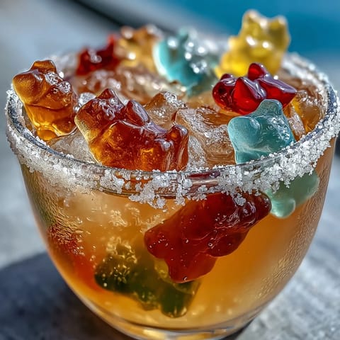 Refreshing Gummy Bear Lemonade Jelly Cups chilled and ready for a summer party.