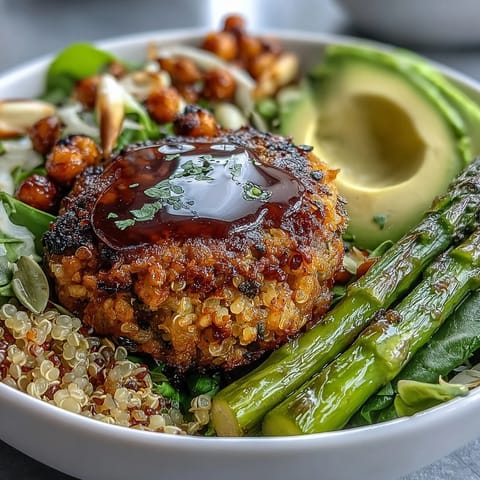 Fresh and vibrant Spring Buddha Bowl with roasted asparagus, radishes, and crispy falafel drizzled with zesty lemon-tahini dressing.
