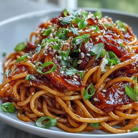 Creamy gochujang butter pasta served with fresh spring onions and a sprinkle of toasted sesame seeds for extra crunch.  