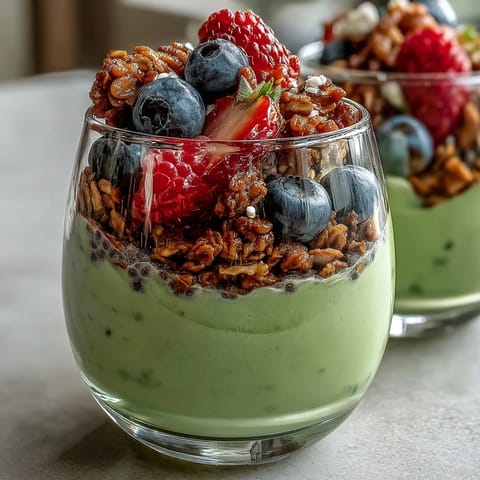 Creamy Fiber-Rich Avocado Chia Pudding Parfait, a healthy layered snack ready to eat.