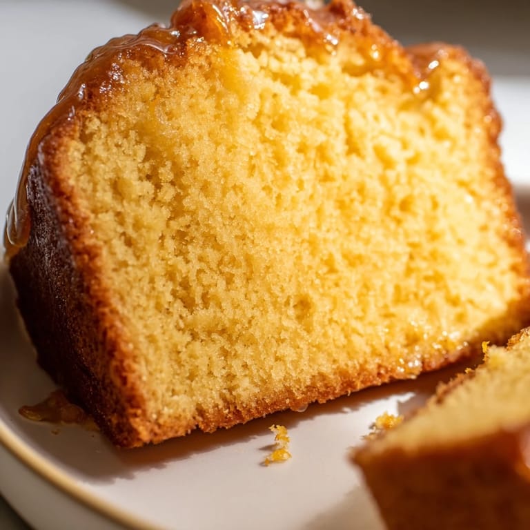 Close-up of a Soft Glow Golden Honey Pound Cake, with its delicate, irresistible, and buttery aroma.