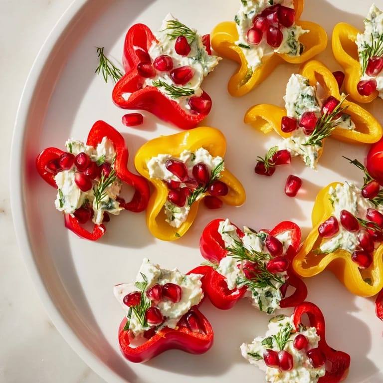 Close-up of fresh, colorful Bell Pepper Christmas Bows appetizer, a delicious vegetarian treat to enjoy.