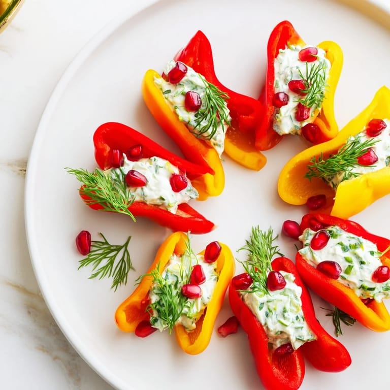 Bright red and yellow Bell Pepper Christmas Bows, delightfully garnished and perfect for a holiday party.