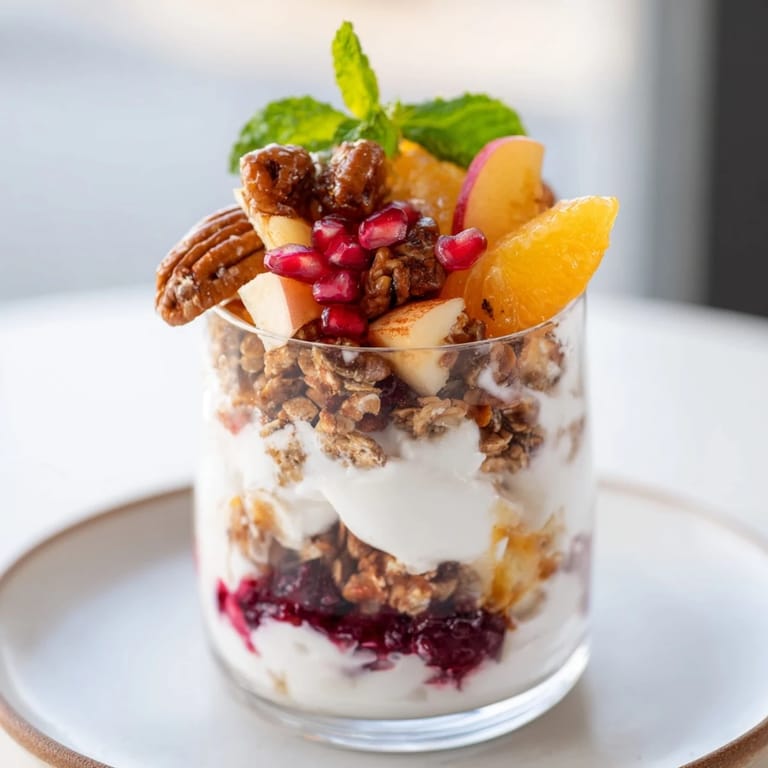 This vibrant Christmas pudding yogurt parfait bar features a beautiful blend of textures and tastes.