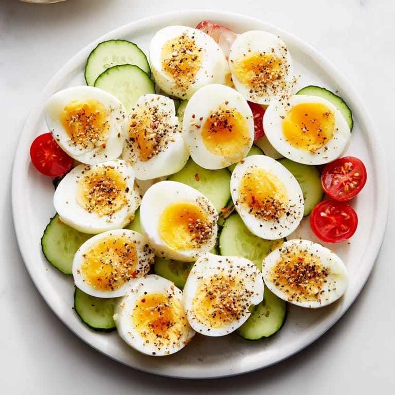 Vibrant brunch board showcasing savory sliced hard-boiled eggs alongside fresh ingredients and crackers.