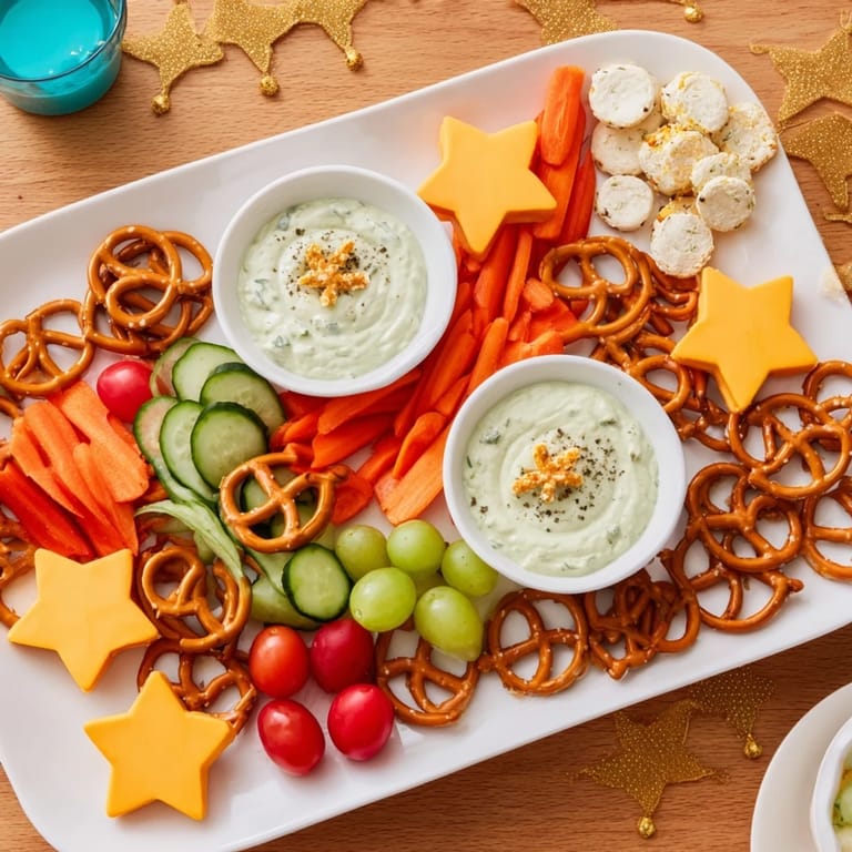 This Kids Snack Adventure Map features cheese cutouts and fresh dips, an interactive and tasty platter.
