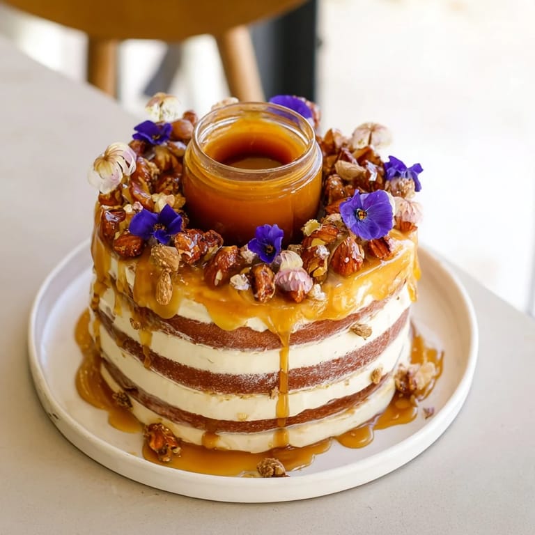A delicious Honey-Drip dessert, layered cake with honey cream, ready to be enjoyed with friends.