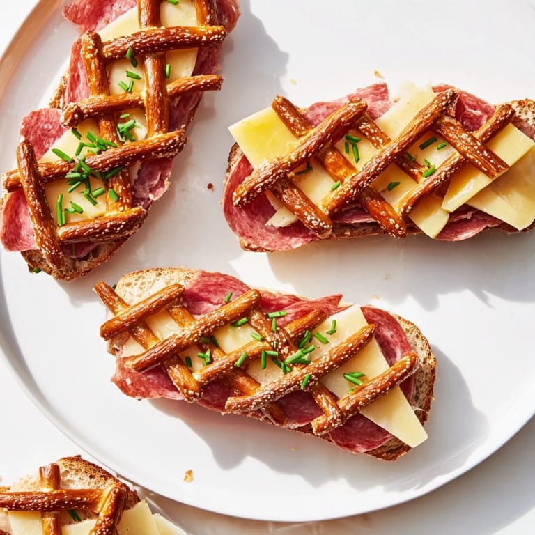 A gorgeous Lattice Window, featuring pretzel stick lattice atop cured meats and cheddar, is a savory delight.