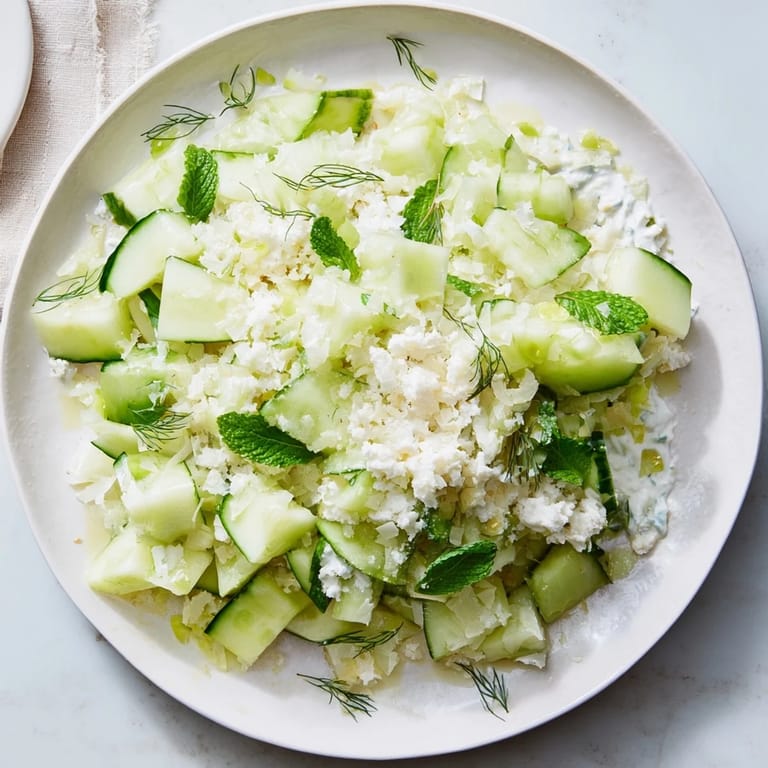 Cool bowl of Cucumber and Greek Yogurt Tzatziki Salad, ready to be served with pita.