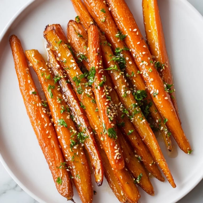 Golden-brown Maple Mustard Roasted Carrots, showcasing perfectly caramelized edges for a delicious bite.