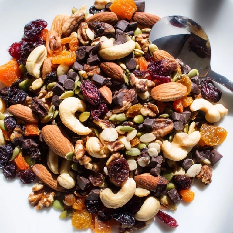Trail Mix Custom piled high with crunchy nuts, chewy dried fruit, and chocolate chips, perfect for on-the-go snacking.  