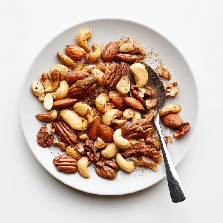 Freshly baked Spiced Nuts Mix in a skillet, perfect for cheese boards or salad toppers.