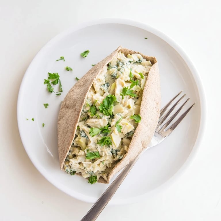 Spinach Artichoke Chicken Stuffed Pita baked until hot, served with lemon wedges on a rustic board.  