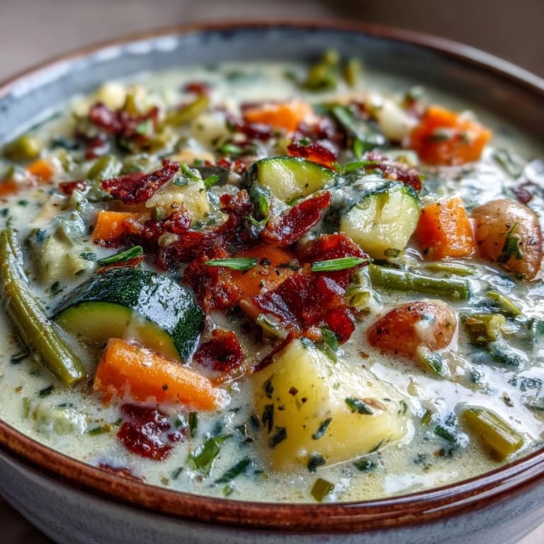 Spoon lifting a creamy serving of Parmesan Veggie Soup topped with extra grated cheese.