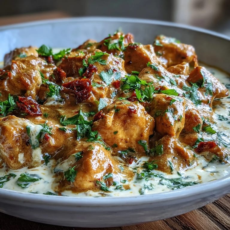 Fresh cilantro garnishes a bowl of Easy Chicken Curry, with warm naan bread alongside perfect for weeknight family dinners.