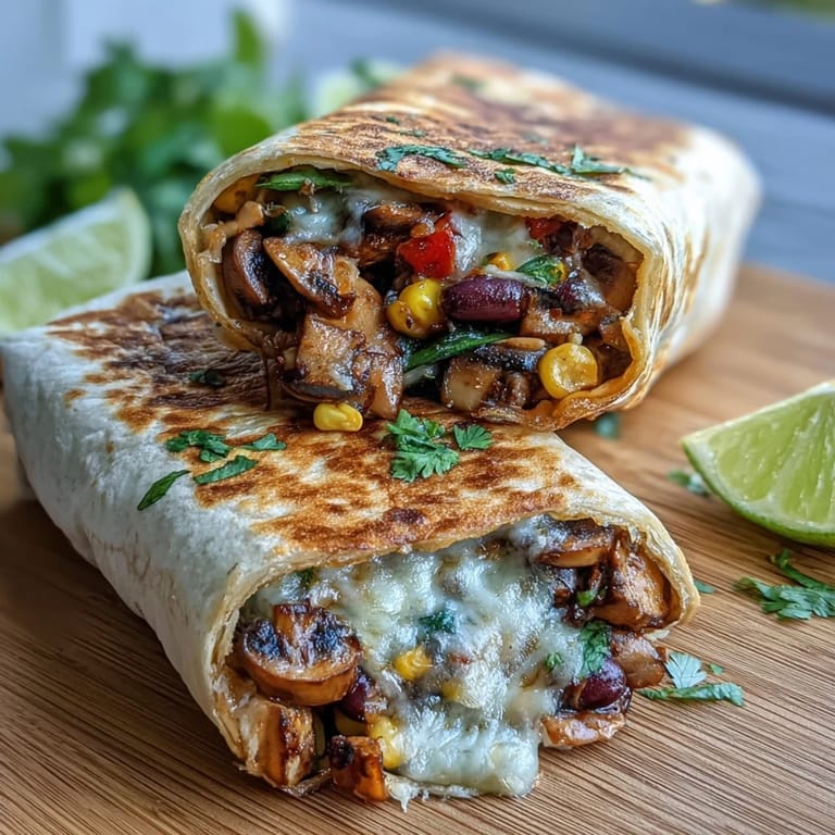 Freshly rolled Veggie Burritos on a plate, garnished with cilantro and served with a side of salsa.