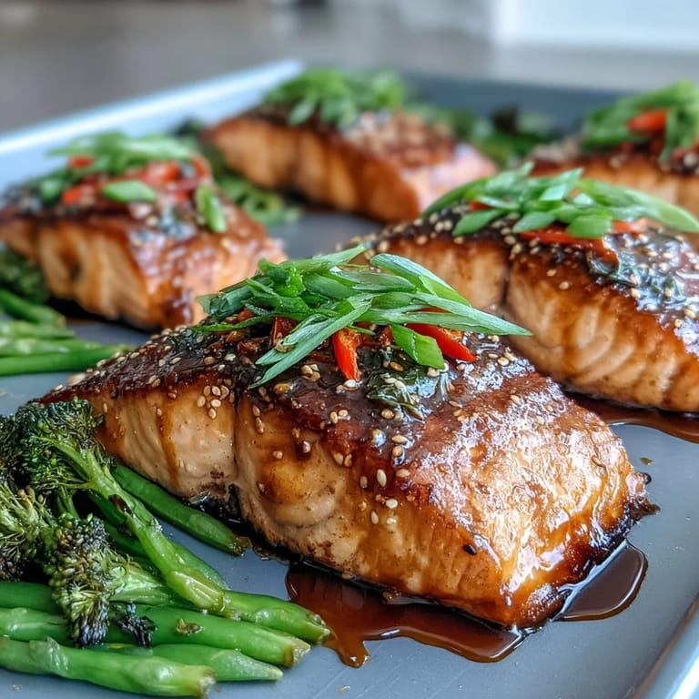An overhead view of Sheet Pan Teriyaki Salmon with Broccoli and Snap Peas featuring tender fish and vibrant vegetables, perfect for weeknight meals.