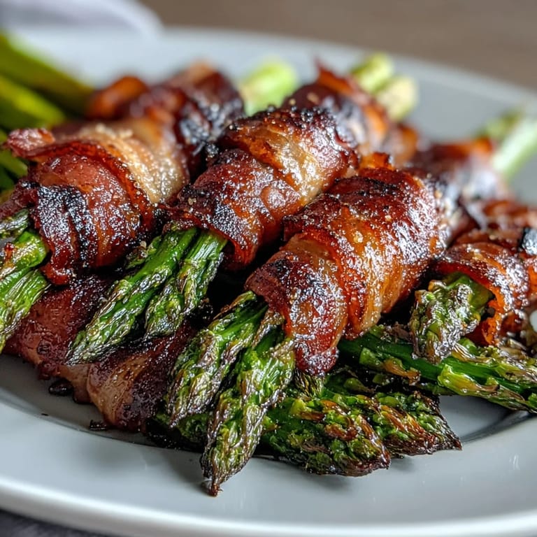 Savory Keto Bacon-Wrapped Asparagus Bundles with Parmesan served hot as an easy low-carb appetizer for dinner parties.