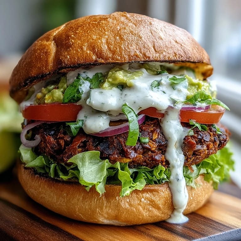 Golden-brown Vegan Sweet Potato Black Bean Burgers rest on toasted buns with fresh lettuce and tomato slices.