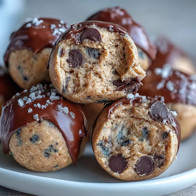 Two bite-sized Vegan Chickpea Cookie Dough Bites with Dark Chocolate Chips rest on parchment paper, showcasing their soft, no-bake texture.