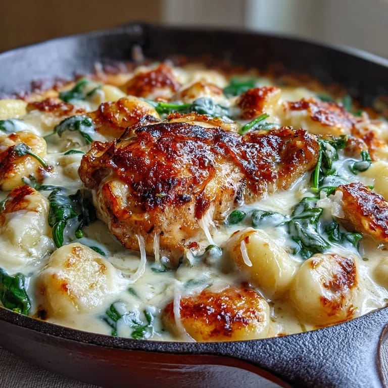 Golden chicken and tender gnocchi baked in rich Parmesan cream with fresh spinach.