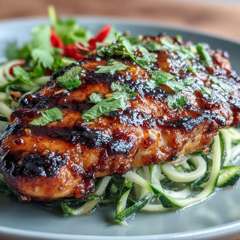 Summer Detox Cucumber Noodle Salad with Chili-Lime Grilled Chicken: Vibrant spiralized cucumber salad topped with tender chili-lime marinated chicken, perfect for a light, refreshing summer meal.  