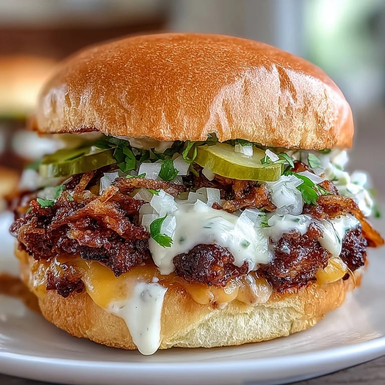 Golden-brown mini smash burgers stacked with pickles and onions, perfect for parties and easy weeknight dinners.