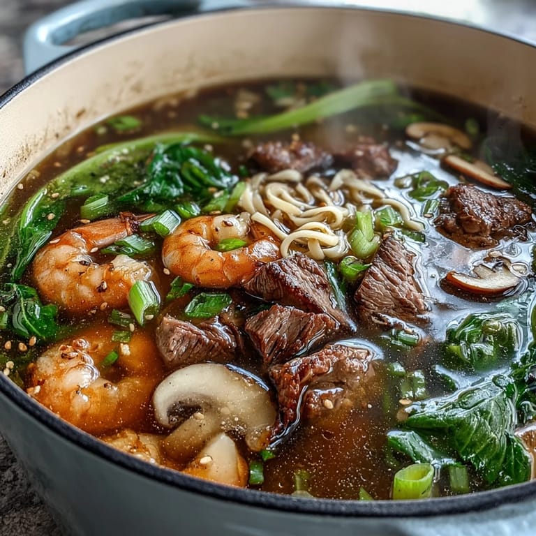 Family-style Asian hot pot with a variety of fresh ingredients and dipping sauces, inviting guests to cook and customize their meal.