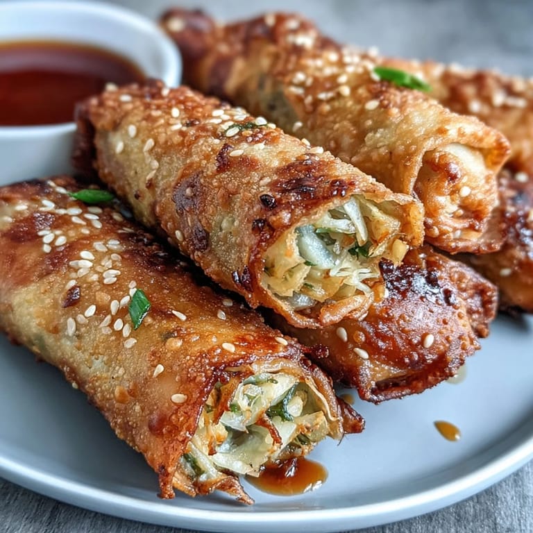 Golden, crunchy spring rolls packed with fresh vegetables and served alongside a zesty sweet chili dipping sauce.
