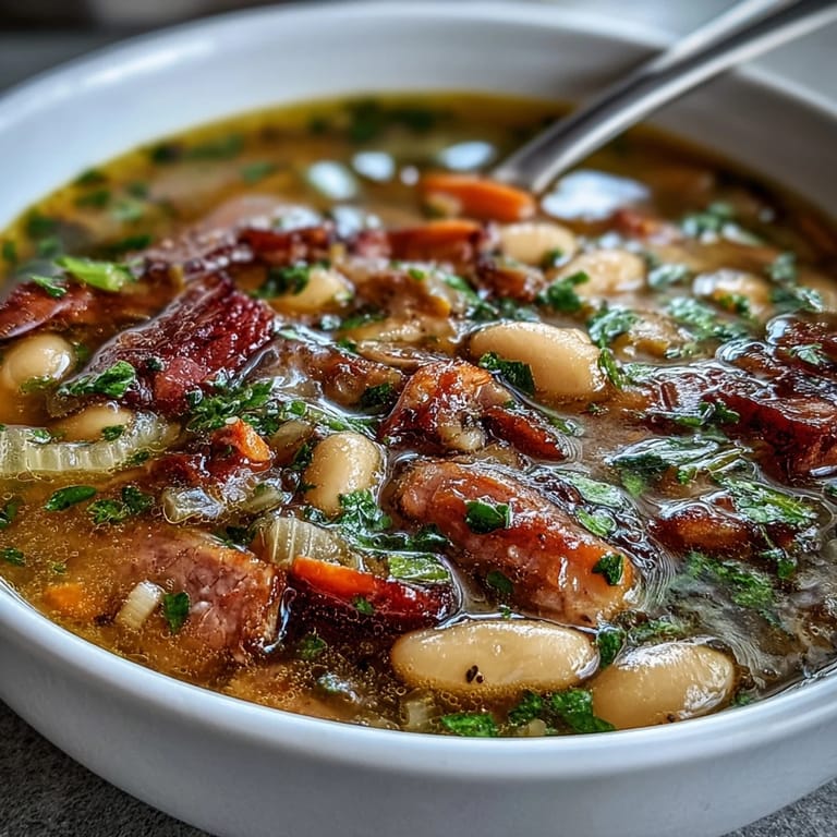 Warm and comforting slow cooker ham and bean soup loaded with vegetables, creamy beans, and smoky ham flavor.  