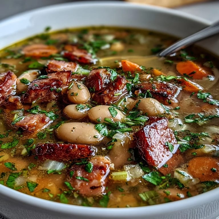 Easy slow cooker ham and bean soup with soft carrots, celery, and hearty beans—perfect for chilly days.