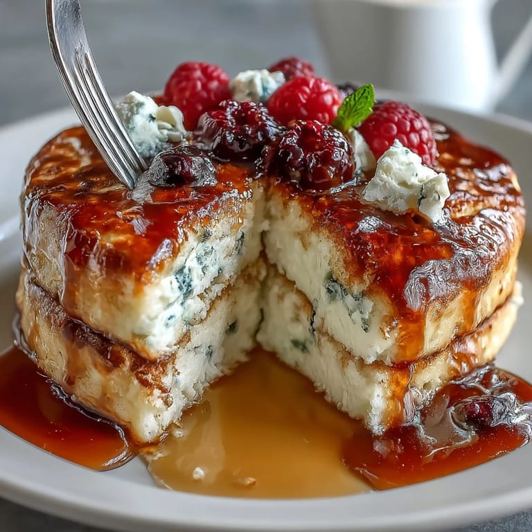 Golden-brown protein pancakes with cottage cheese and juicy berries, perfect for a healthy, satisfying breakfast or post-workout meal.