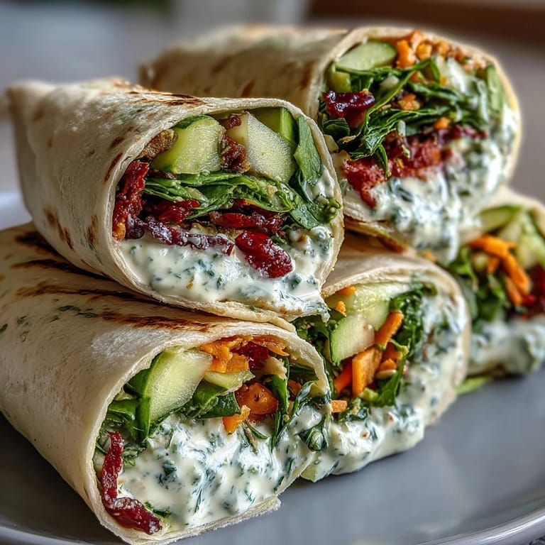 Crunchy veggie wraps filled with shredded carrots, cucumber, and red cabbage, drizzled with zesty lemon aioli and rolled in soft flour tortillas.  