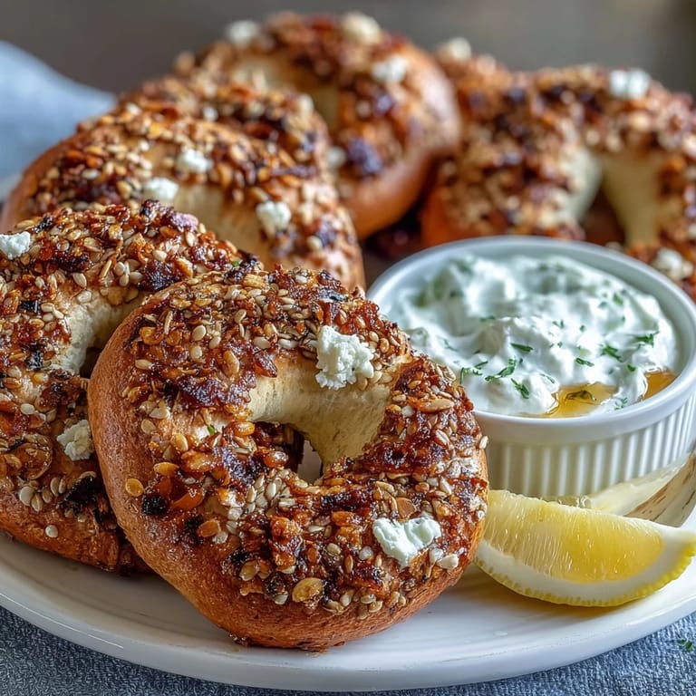 Wholesome honey-sweetened protein bagels made with whole wheat, paired with fluffy lemon-vanilla yogurt dip.  