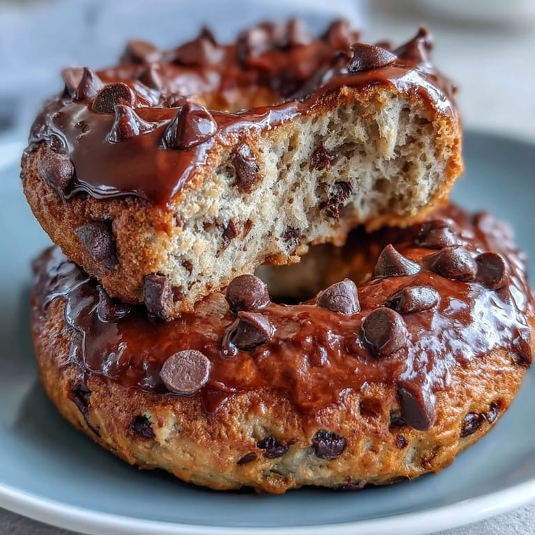 Homemade chocolate chip protein bagels with a glossy crust and gooey chocolate chips, ideal for meal prep.