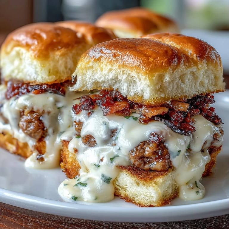 Mini brioche bun Hot Brown sliders layered with tender turkey, juicy tomato, and rich cheddar-Parmesan Mornay sauce, perfect for Derby parties.