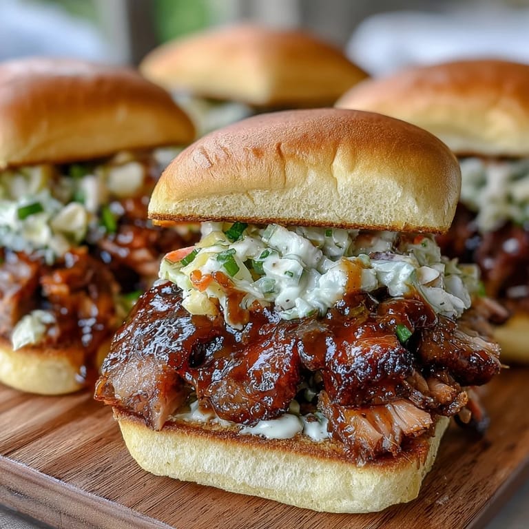 3. Slow-cooked BBQ pulled pork sliders with crunchy coleslaw, served warm for an easy, flavorful party appetizer.