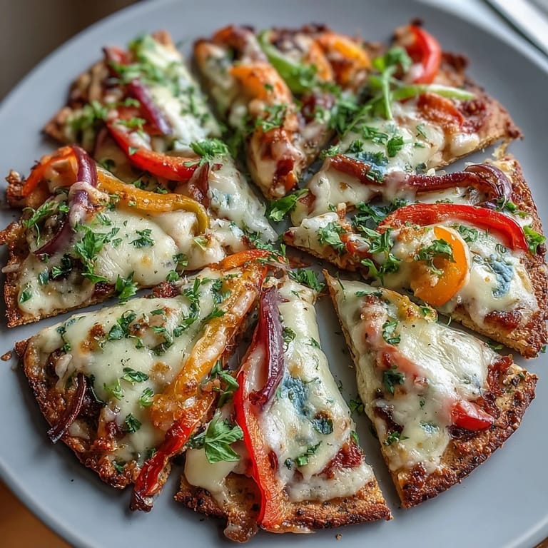 Festive St. Patricks Day rainbow veggie flatbread pizza topped with mozzarella and a spectrum of fresh vegetables.