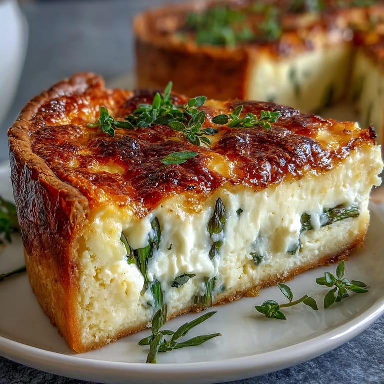 Elegant vegetarian quiche with tender asparagus spears and melted Brie, ideal for springtime celebrations.