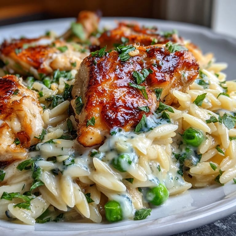 Bright Lemon Orzo with Chicken and Peas, a comforting one-pot meal with zesty citrus, sweet peas, and savory Parmesan.