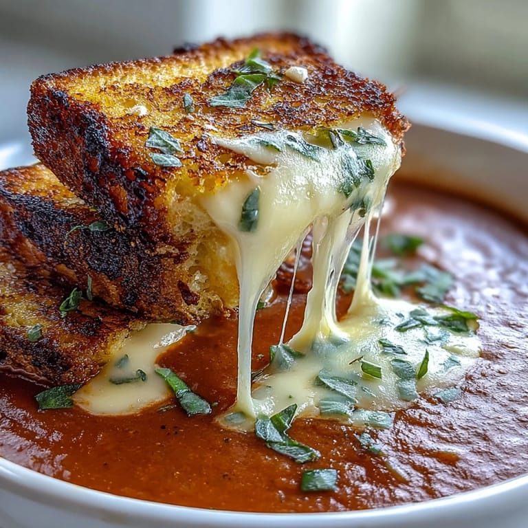 Velvety tomato soup infused with fresh basil and crowned with golden grilled cheese crouton bites.  