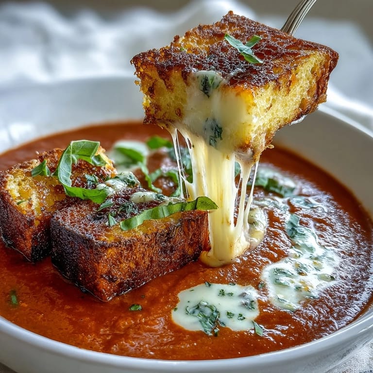 Rich tomato soup with fragrant basil, served hot with buttery grilled cheese crouton cubes.