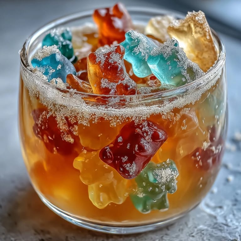Sweet and tart Gummy Bear Lemonade Jelly Cups showcasing artistic gummy bear layers.