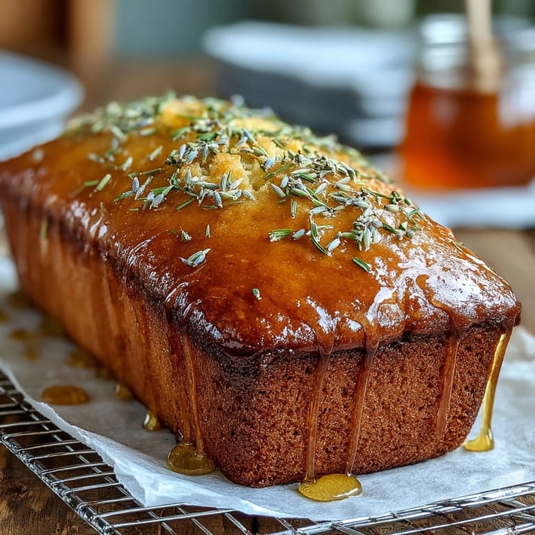 Moist Lemon Lavender Loaf Cake, drizzled lusciously, ready for dessert.