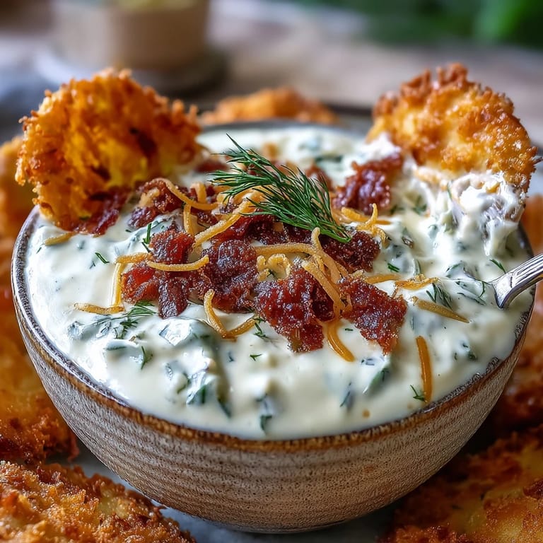 Appetizing fried pickle dip, a savory, cheesy party starter.