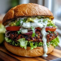 Golden-brown Vegan Sweet Potato Black Bean Burgers rest on toasted buns with fresh lettuce and tomato slices.