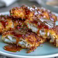 Crispy golden catfish fillets seasoned with Southern spices, served with zesty remoulade sauce for a classic soul food feast.